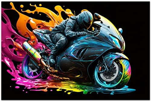Printonia Leinwandbild 120 x 80cm Suzuki Hayabusa Motorrad Motorräder Abstrakt Art Wandbild Bilder Dekoration Deko Kunstdruck