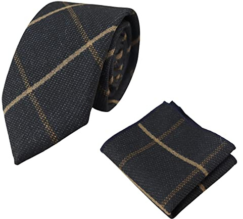 TruClothing Mens Tweed Herringbone Tie Pocket Square Check Classic Blue Brown Grey Black - Navy 15 One Size