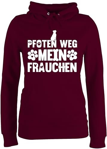 Pullover Damen Hoodie Frauen - Geschenk für Hundebesitzer - Pfoten Weg - Mein Frauchen Pfoten weiß - XL - Burgundrot - hundepullover hundefan hundepfoten Pullover, winterpulli Hund Hundefans Pulli
