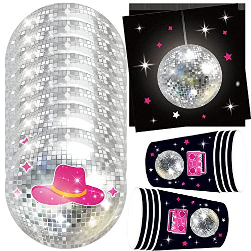 HGSHUO Disco Vaisselle Anniversaire Décorations Vaisselle de Fête d'anniversaire Décorations de Fête Années 80 90 Gobelets Assiettes Serviettes Disco Ball B