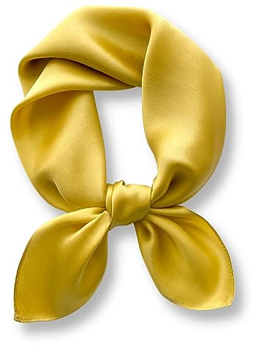PoeticEHome Einfarbiger Maulbeerseide-Schal, leicht, 66 cm, quadratisch, Halstuch für Damen, Hals, Haare, Kopf, in Geschenkverpackung, Sc12 Senfgelb, 26x26(66x66cm)