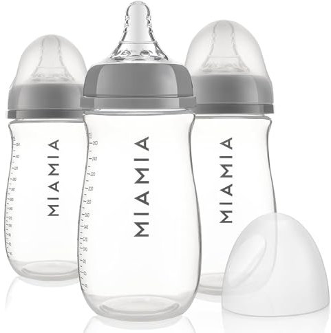 MiaMia Babyflaschen 3x 260 ml | 3er Set Flaschen mit weichem Silikon-Trinksauger | BPA-frei & Anti-Kolik | Ab 0 Monate | Spülmaschinenfest