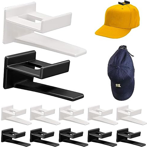 Kleemeiero 12 Stück Selbstklebende Huthaken Adhesive Hat Rack Display Haken Cap Halterung Wand Selbstklebende Huthaken für die Wandmontage Hutständer für Mützen Schals Taschen (Schwarz & Weiß)