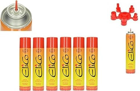 Gas di ricarica per accendini, 6 x 300 ml, universale, gas butano
