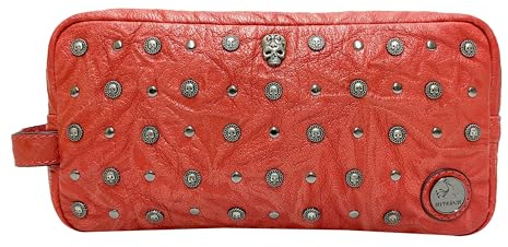 MiTASCH Jack Kulturbeutel - Damen und Herren Kulturtasche aus Leder Rot