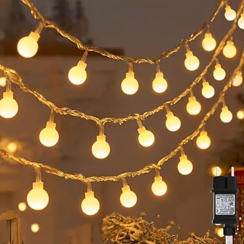 cshare Led Lichterketten Globe Außen, 15M 120LED Globe Lichterketten mit Stecker 8 Modi Timer IP65 Wasserdicht Kugel Lichterkette für Weihnachten Garten Camping Kinderzimmer Warmweiß