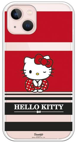 Personalaizer Flexible Case Compatible for iPhone 15 Hello Kitty with Red and Black Stripes