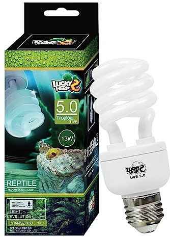 LUCKY HERP UVB Lampe Terrarium, Reptilien Lampe UVA UVB 5.0, E27 Kompakte UVB Lampe 13W, Terrarium UVA UVB Lampe für Bartagamen, Schildkröten, Schlangen, Eidechsen, Reptilien und Amphibien