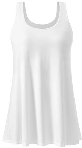 Vislivin Tank Tops for Women Built in Bra Vest Top Pleated Loose Fit Bra Camisole Casual Flowy S-XXXXL White-XXXXL