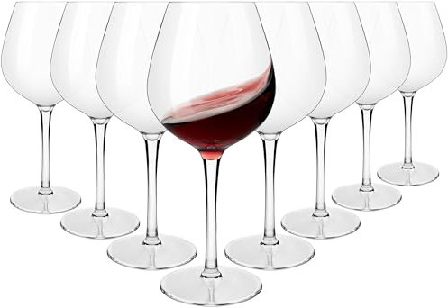 COOKY.D Large Tritan-Plastic Floating Red Burgundy Wine Glasses 17oz, Unbreakable Long Stemmed Glassware for Poolside Party, Birthday, Dishwasher Safe, Set of 8
