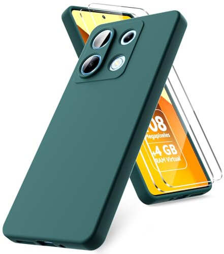 Vansdon Coque Compatible avec Xiaomi Redmi Note 13 5G, 2 Film de Protection en Verre trempé, Housse Souple en TPU en Silicone Liquide, Housse en Caoutchouc Antichoc - Vert Nuit
