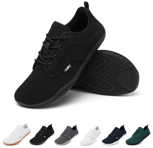 Geweo Barefoot Shoes Uomo Donna Scarpe Barefoot Minimaliste Sneakers Scarpe da Palestra Punta Larga Traspiranti Scarpe da Scoglio per Trekking Trail Running Sport Antiscivolo Leggero Nero 43 EU