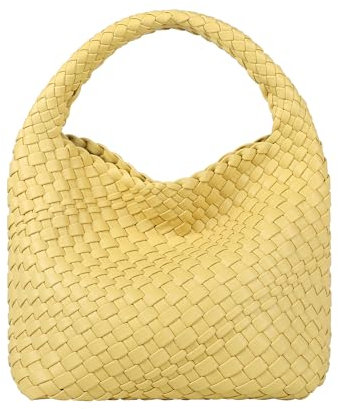 NOBLIFE Gewebte Taschen für Damen, modisch, einfarbig, Mini-Geldbörse, Magnetverschluss, Hobo-Tasche, Clutch, Yello