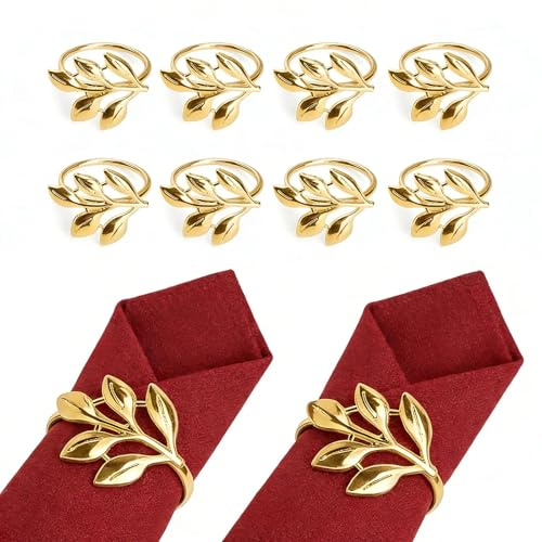 Goldene Serviettenringe, FINELYCR 10 Stück Metall Serviettenring, Aussehen der Blätter Napkin Rings, Geeignet für Hochzeiten, Weihnachten, Familienfeiern, Tischdekorationen