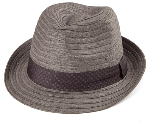 LADYBRO Stroh-Trilby-Hut für Männer - Sommer Sonnenhut Reise Strand Panama L/XL, Verstellbar, 60cm, Grau