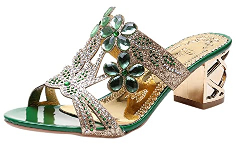 Mules pour Femme avec Talon - Sandales Compensées d'Été à Strass - Chaussures de Plage et de Loisirs - Confortables et Élégantes