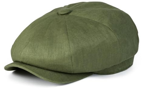 BOTVELA Herren Leinen Newsboy Cap Fischgrätenmütze Atmungsaktiv Sommerhut, Uni Grün, 7 3/4 / 7 7/8