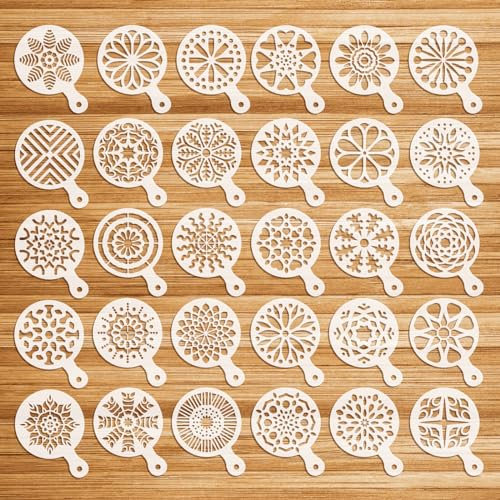 OOTSR 30 Kaffee und Backen Schablonen für Dekoration, Kuchenvorlagen Backwerkzeuge, Cappuccino Pulver Dekoration Schablone für Kekse Heiße-Schokolade Cupcake