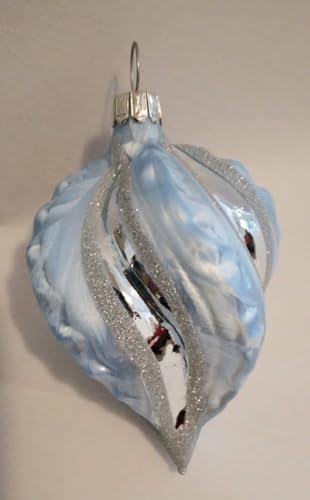 Jingle Bells Lauscha - Glaskugel, Vintage, Eisblau mit Silber, 4er Set, Weihnachten