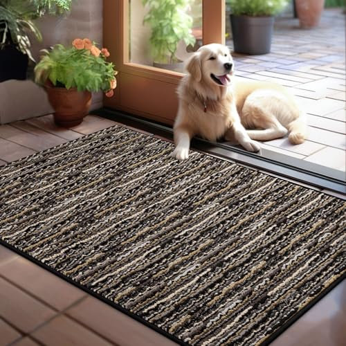 Biscpro Fußmatte 80x100cm Boho Teppich Schmutzfangmatte Innen Waschbar Rutschfester Fussmatte Eingangsmatte Carpet für Eingangsbereich,Haustür,Patio,Flur,Garten,Porch-Schwarz