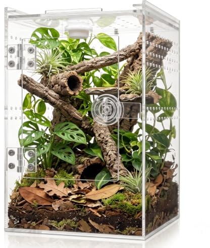 Terrarium, Springspinnengehege mit Frontöffnung, hohes Arboreal-Vogelspinnen-Gehege, Terrarium mit Kreuzbelüftung, wasserdichtes Acryl-Reptiliengehege (15,2 x 15,2 x 22,9 cm)