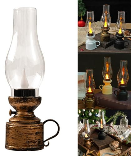 Electronic Oil Lamp, Elektronische Öllampe, Batteriebetrieben Camping Öllampe, Vintage Led-öllaterne, Dekorative Lampe Nachtlicht für Haus, Bar, Restaurant, Party (Kupfer)