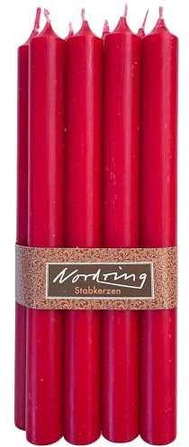 Nordring 8 Stabkerzen Rustik rubinrot 2,2 x 25 cm hoch durchgefärbt RAL-zertifiziert