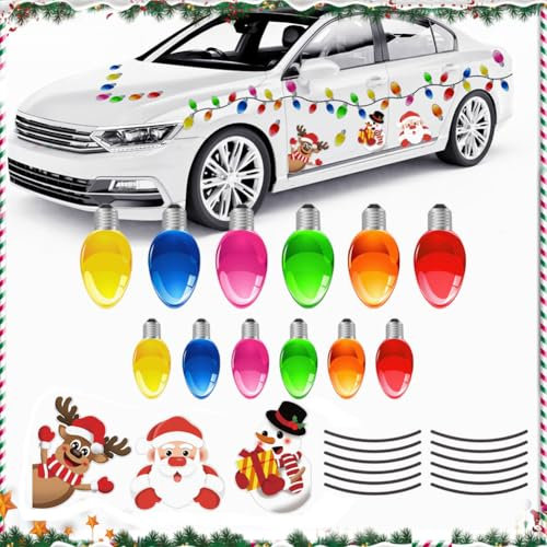 27Pcs Christmas Car Magnets Set Bulb Light Reflective Christmas Decorations Sticker Garage Door Sticker Xmas Holiday Car Fridge Home Decoration Sticker