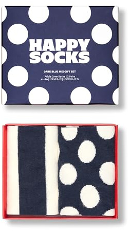 Happy Socks 2-Pack Dark Blue Mix Socks Gift Set, bunte Socken aus Baumwolle mit lustigen Motiven