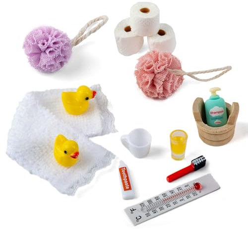 GWAWG 15PCS Miniature Dollhouse Accessories Set, Gnome Bath Set for Doll Houses, Creative Doll Accessories for Children, Boys and Girls Age 3+, Ideal for Christmas Decorations and Gnome Doors