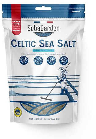 Seba Garden Keltisches Meersalz grau, 1 kg, Getrocknet & Grob, zertifizierter organischer wiederverschließbarer Beutel mit grauem Meersalz, handgeerntet, enthält über 82 essentielle Mineralien