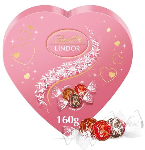 Lindt - Boîte Coeur LINDOR - Chocolat au Lait, Noisettes et Double Chocolat- Coeur fondant, 160g