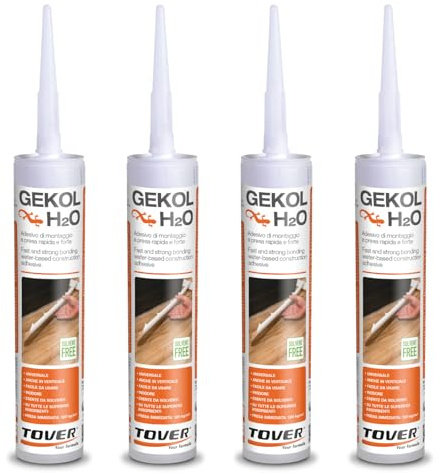 TOVER, Gekol H2O kit 4 pezzi, Adesivo di montaggio a presa rapida e forte, Per battiscopa, profili in legno, pannelli in gesso e polistirolo, 4 x 400 g, 4 Unità
