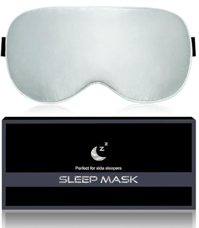 Aosun Schlafmaske Seide für Seitenschläfer, 100% Bio Maulbeerseide,100% Lichtblockierende Schlafbrille mit Verstellbarem Band & Beutel für Frauen & Herren, Augenmaske für Reise, Silbergrau