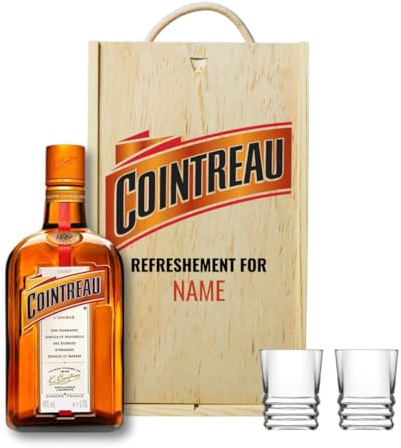 Personalised Cointreau Orange Liqueur Gift Set with Shot Glasses | Alcohol Present for Men or Women, 70cl Bottle (40% ABV), Engraved Wooden Keepsake Box, Triple Sec Gift for Him or Her