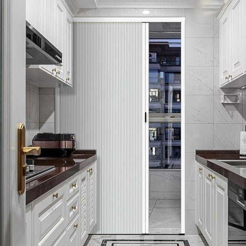 GLFNB Porte accordéon coulissante pour Cuisine et Salle de Bain, Blanche, avec Serrure, pour cloison de séparation, Gain de Place, pour buanderie, Porte intérieure (70 x 210 cm).