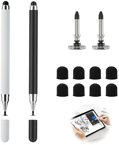 2 Pièces Stylet pour Écrans Tactiles, Stylets à Pointe de Disque Capacitif 2 en 1 Stylos Capacitif Haute Sensibilité pour Écran Tactile Smartphone Tablette avec Embout en Caoutchouc et Disque