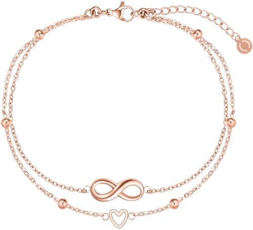 day.berlin Damen Layer Fußkette Alia, Herz & Infinity Anhänger, 22+5 cm | Fußkettchen zweireihig, 18K vergoldet mit Herz und Unendlichkeitszeichen, 316L Edelstahl nickelfrei und wasserfest