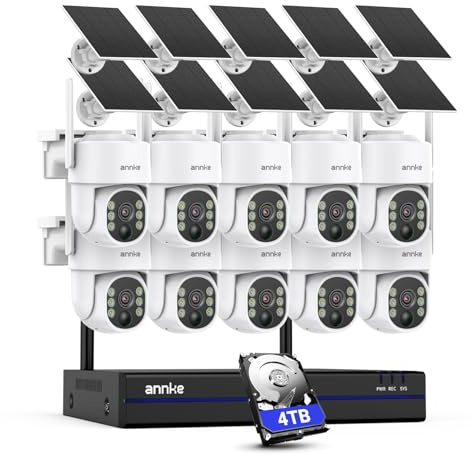 ANNKE 4MP Überwachungskamera Set Aussen Akku mit Solarpanel, 16CH 4K/8MP NVR und 4TB HDD, 10X Pan Tilt Dome Kamera, Farbnachtsicht, 2-Wege-Audio, Personenerkennung, Spotlight Alarm, 2.4G/5Ghz WLAN