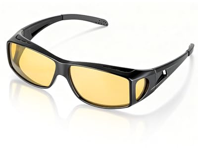 VMJFBJ Lunettes Conduite de Nuit Polarisées – Lunette Vision Nocturne Anti Eblouissement, Surlunettes Conduite de Nuit Homme Femme, Lunette Jaune Conduite de Nuit pour Conduire Sécurisé (Noir)