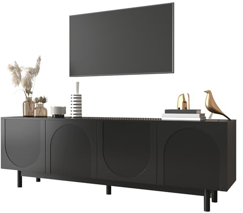 Refined Moderner schwarzer TV-Schrank 175 x 38 x 56 cm verstellbare Einlegeplatten Leichte Lowboard-TV-Möbel im Luxussti
