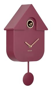 Karlsson Modern Cuckoo Oro Wall Clock in Dark Mauve – with Gold Details, Hourly Cuckoo Feature and Pendulum – Battery Operated