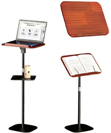 Stehender Buchständer, 69,5–103,5 cm, höhenverstellbarer Boden-Buchständer, freihändig, faltbarer Buch-Leseständer aus Holz, mit 180° Neigungsbrett, herausnehmbares Tablett für Notenblätter