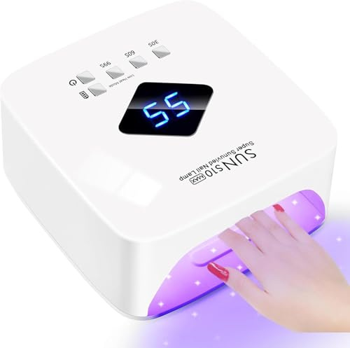 ARREBLY Cordless UV LED Nail Lamp, 120W Rechargeable Nail Dryer for Gel Nails, 30 LED Beads, Touch LCD Display with 3 Timers & Auto Sensor, Portable Nail Lamp for Home & Salon Use