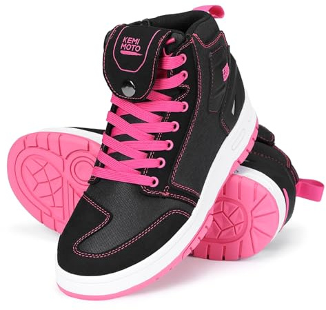 KEMIMOTO Scarpe Moto Donna, Casual Traspiranti Stivali Moto Donna con Rinforzo Cambio, Antiscivolo Sneakers Motociclista con Supporto alla Caviglia e Dettagli Riflettenti