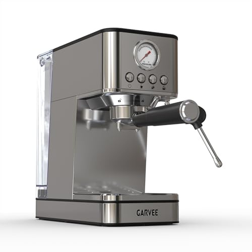 GarveeTech Machine à expresso 20 bar, 1200 W, avec système de chauffage rapide Thermoblock et mousseur à lait, en acier inoxydable, avec réservoir d'eau de 1,7 l, pour petite cuisine, cadeau de Noël