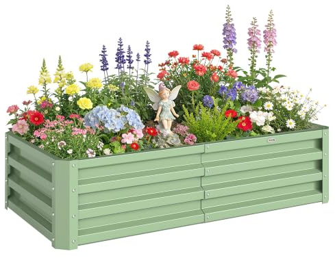 Outsunny 216L Raised Garden Bed, 120 x 60 x 30.5cm, Light Green | Square Galvanised Outdoor Planter Box, Open Bottom, Metal Raised Garden Bed Kit, for Vegetables, Flowers and Herbs