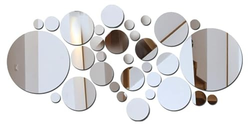 XENQITO 32Pcs Runde Kreis Spiegel,Aufkleber Spiegelfläche Wandaufkleber Deko Spiegel Wand Acryl-Spiegelaufkleber-Set Kreis Selbstkleber Wandtattoo DIY Wandspiegel Aufkleber Für Schlafzimmer Wohnzimmer