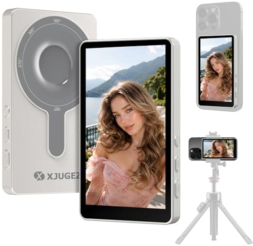 XJUGEZ 1080P Magnetischer Selfie Monitor für Smartphone Rückkamera Screen | Handy Spiegelung für iPhone und Android, Tastenbedienung, 4.02 Display, Dual-Band WiFi, Port Type-C Vlog