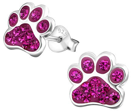 Laimons Mädchen-Ohrstecker Ohrringe Kinderschmuck Hundepfote Pfote mit Glitzer aus Sterling Silber 925 (Rosa)